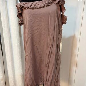 Dreamers Mauve Brown Ruffle-Trim Midi Dress